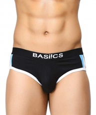 BASIICS by La Intimo Men`s Black Cotton Spandex Modern Pattern Brief