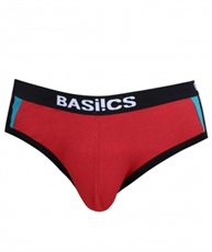 BASIICS by La Intimo Men`s Red Cotton Spandex Modern Pattern Brief