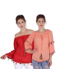 CASUAL 3/4 SLEEVE SOLID WOMEN ORANGE, RED TOP