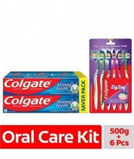 Colgate Strong Teeth Toothpaste - 500 gm with Zig Zag Medium Toothbrush (Pack of 6)