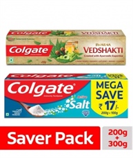 Colgate Swarna Vedshakti Toothpaste - 200gm with Colgate Active Salt Toothpaste, 300gm (Saver Pack)