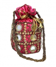 DN Enterprises Designer Potli Bag with Beadwork For Women, Silk Fabric Standard Size Single Bag(pink)