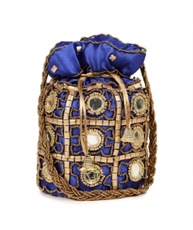 DN Enterprises Womens Ethnic Silk Potli Bag/Potli Purse/Bridal Wristlet, Gift for Her(blue)