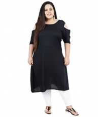 Fazzn Women`s Rayon Straight Kurti(Black)