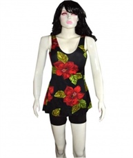 Floral Print Women Swim-dress Black Swimsuit