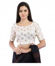 Handloom Banarasi Chanderi Brocade Non-Padded Blouse in White With Hook Closure on Back (COLOUR : WHITE)