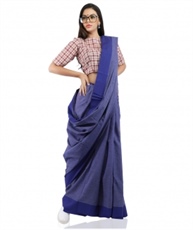 Handloom Pure Cotton Saree in Indigo Blue With Blouse Piece(COLOUR : INDIGO BLUE)