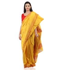 Handloom Pure Matka Silk Jamdani Saree in Mustard Yellow With Blouse Piece