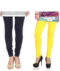 I KING CHURIDAR LEGGING (NAVY BLUE, YELLOW SOLID)