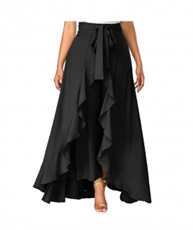  Women`s Layered/Ruffle Black Palazzo with One Waist Tie Band(black)