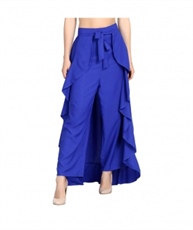  Women`s Layered/Ruffle Black Palazzo with One Waist Tie Band(blue)