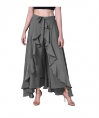  Women`s Layered/Ruffle Black Palazzo with One Waist Tie Band(grey)