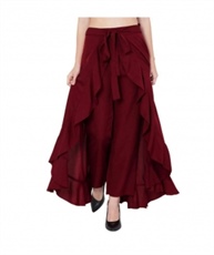  Women`s Layered/Ruffle Black Palazzo with One Waist Tie Band(red)