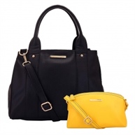 Lapis O Lupo Combo Inky Women Handbag and Sling Bag (Black,Yellow)