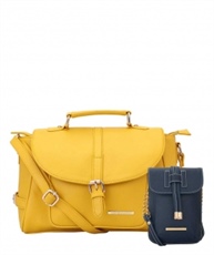 Lapis O Lupo Combo Jaune Women Handbag and Mobile Sling Bag (Yellow,Blue)