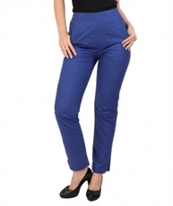 Makxziya Women`s Blue Regular Fit Cotton Trouser(Blue)