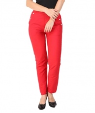 Makxziya Women`s Red Regular Fit Rayon Trouser