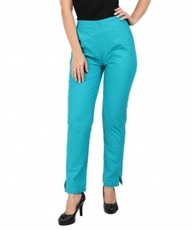 Makxziya Women`s Turquoise Regular Fit Cotton Trouser(Turquoise)