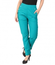 Makxziya Women`s Turquoise   Regular Fit Rayon Trouser (Turquoise)