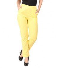 Makxziya Women`s Yellow Regular Fit Cotton Trouser(Yellow)