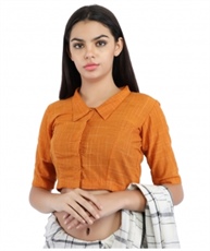 Mustard Yellow Pure Cotton Handloom Front-Open Blouse With Collared Neckline (COLOUR : MUSTARD YELLOW)