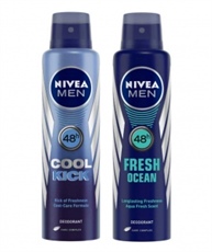 Nivea Cool Kick 48 Hour Deodorant for Men, 150ml & Nivea Men Fresh Ocean Deodorant, 150ml