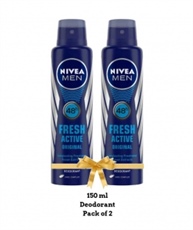 Nivea Fresh Active Original 48 Hours Deodorant For Men, 150ml (Pack Of 2)