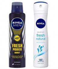 NIVEA MEN Deodorant, Fresh Power Boost, 150ml and Nivea Fresh Natural Deodorant For Women, 150ml