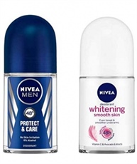 NIVEA MEN Roll-on Deodorant, Protect and Care, 50ml and NIVEA Deodorant Roll-on, Whitening Smooth Skin, 50ml