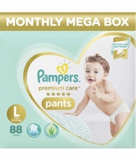 Pampers Premium Care Pants Diapers Monthly Box Pack, Large, 88 Count