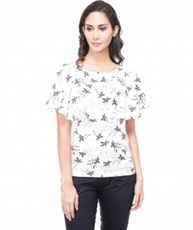 PARTY CAPE SLEEVE FLORAL PRINT (PWODER WHITE ) WOMEN MULTICOLOR TOP