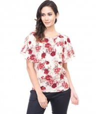 PARTY CAPE SLEEVE FLORAL PRINT (WHITE) WOMEN MULTICOLOR TOP