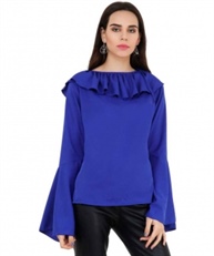 PARTY FLARED SLEEVE SOLID WOMEN EGYPTIAN BLUE TOP