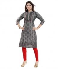 Plus Size Designer Cotton A-LINE Kurti for Women Grey