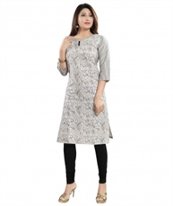 Plus Size Designer Cotton A-LINE Kurti for Women Grey