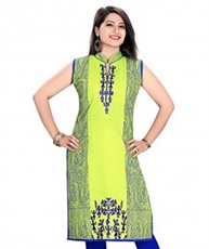 Plus Size Green and Blue Embroidery Cotton Kurti for Women