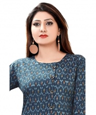 Plus Size Kurtis Women`s Long Nikhat Printed A-Line Style Cotton Kurti (Blue, 3XL)