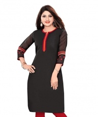Plus Size Long Black & RED Color A-LINE Cotton Silk Kurti