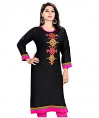 Plus Size Long Pakistani Black Rayon EMRIODERY Kurti