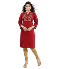 Plus Size MEHROON EMBROILED A-LINE Style Silk Kurti