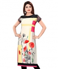 Plus Size Off- White Printed A-LINE Style Crepe Kurti