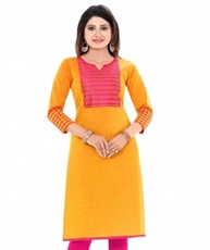 Plus Size Yellow and Pink Embriodery Designer Kurti