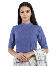 Pure Cotton Indigo Blue Handloom Blouse With Back Keyhole(COLOUR : INDIGO BLUE)