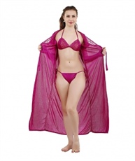 Romaisa Women`s Satin Nighty, Wrap Gown, Top, Pajama, Bra and Thong (Size - Small, Medium, Large) (Pack of 6) COLOUR : MAGENTA