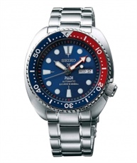 Seiko Prospex Analogue Automatic Diver Silvertone Men`s Watch with Blue Bezel