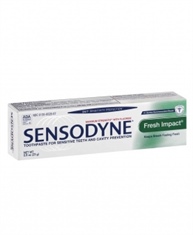 Sensodyne Toothpaste, Fluoride, for Sensitive Teeth, Fresh Impact, .8 oz. (Pack of 12)