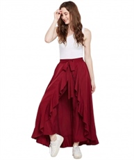 women Women`s Ruffle Palazzo Skirt(maroon)