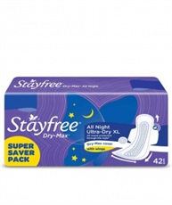 Stayfree All Night XL Dry Max Cover Sanitary Napkins - 42 Pads (Super Saver Pack)