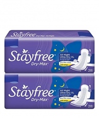 Stayfree Dry Max All Night XL Sanitary Napkins with Wings, Extra Large (56 Count)