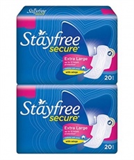 Stayfree Secure XL Cottony Sanitary Napkins with Wings, Extra Large (40 Count-Pack of 2, 20 Count)